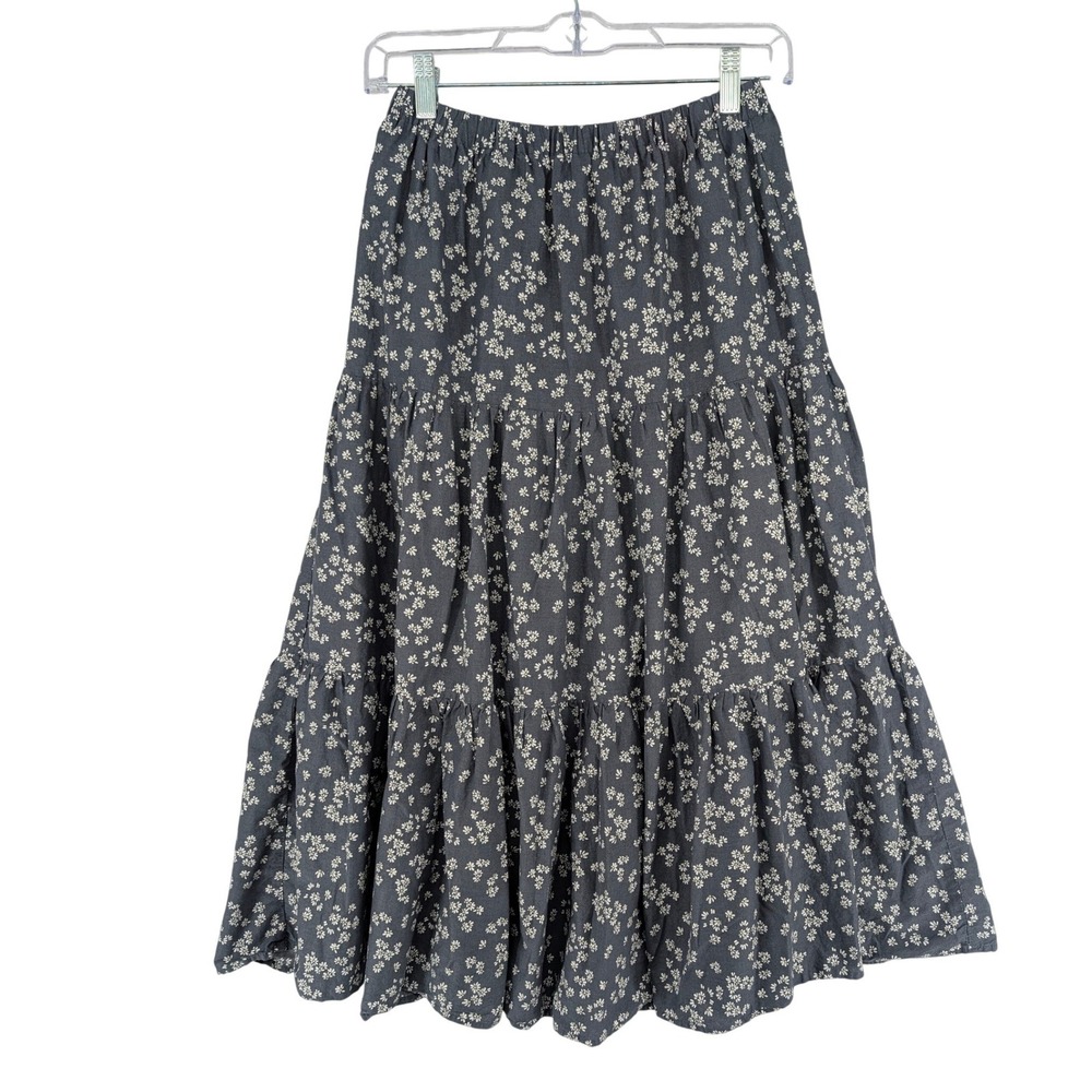 Girls Floral Tiered Skirt L 10/12 Bluish Gray Daisy Ruffle Cotton Boho